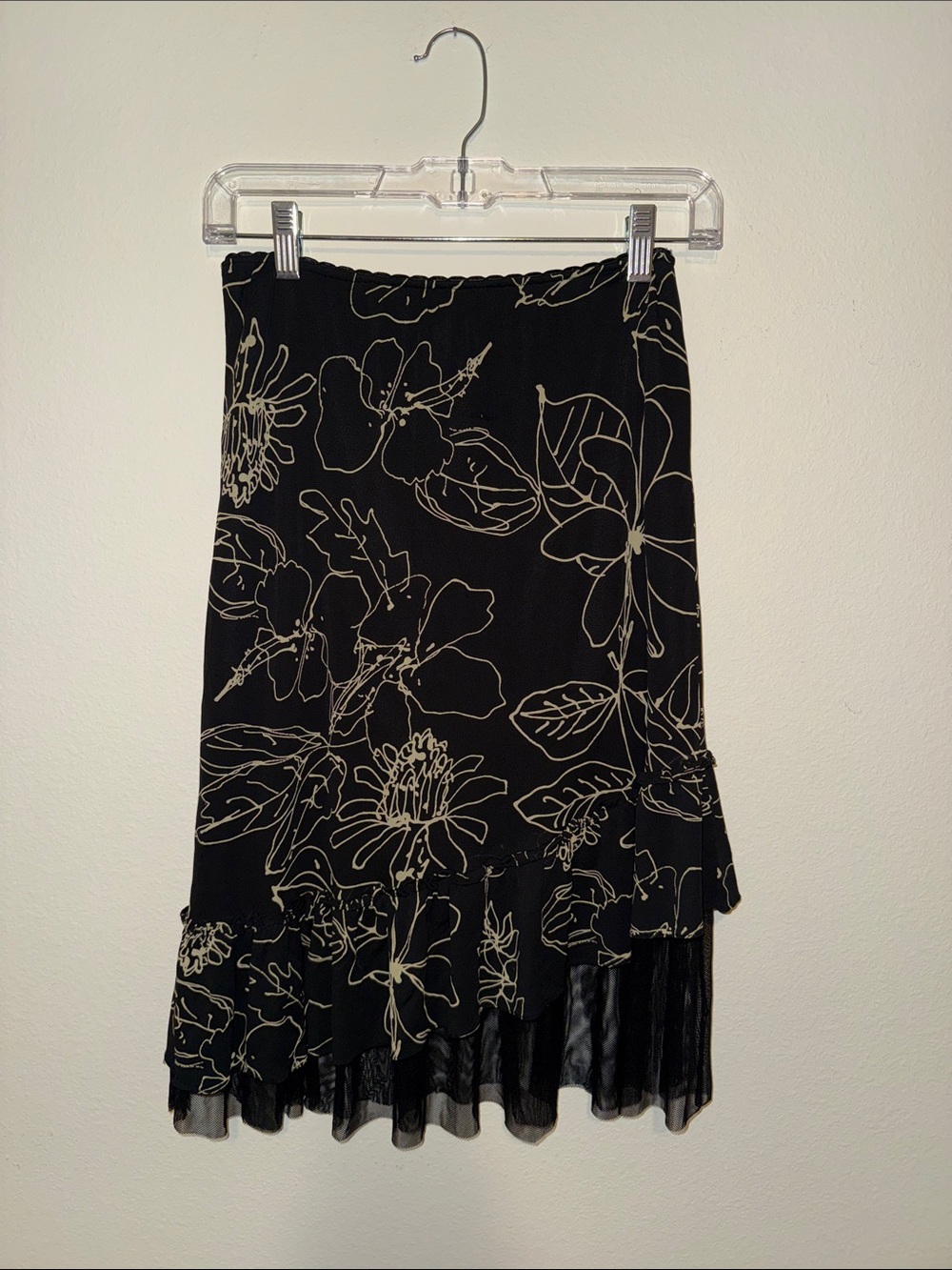 Cynthia Steffe Black Midi Skirt with Cream Floral Vintage
